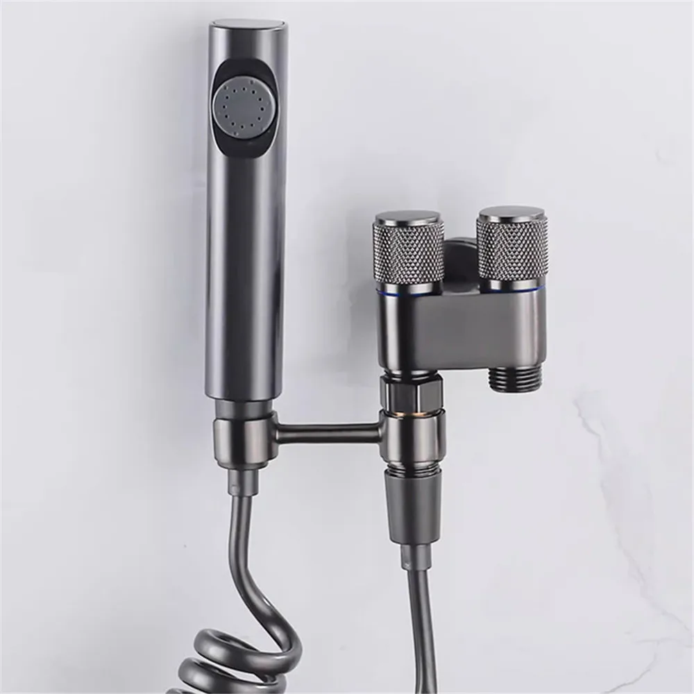 Tuqiu Gun Gray Hand Held Bidet Sprayer Douche Toilet Kit Brass Shattaf Shower Head Copper Valve Set Jet Bidet Faucet Set
