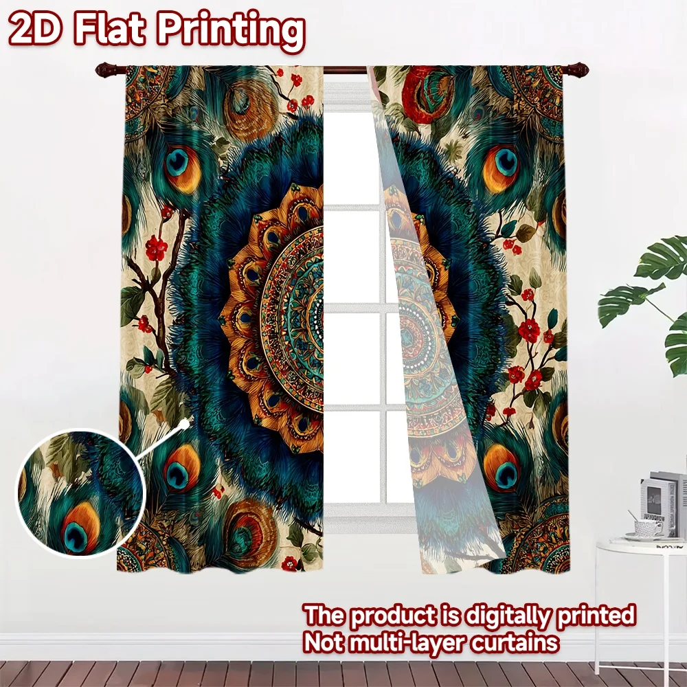 2D flat 2pcs Curtain Modern Minimalist Style Curtains Peacock Feather Digitally printed polyester Festive Wall Decor Perfect for