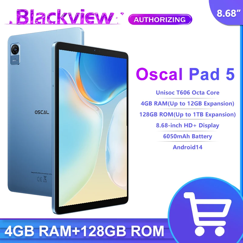 Blackview OSCAL Pad 5 Tablet Android 14 8,68 polegadas 4GB 128GB 6050mAh Tablets de alto-falante duplo PC