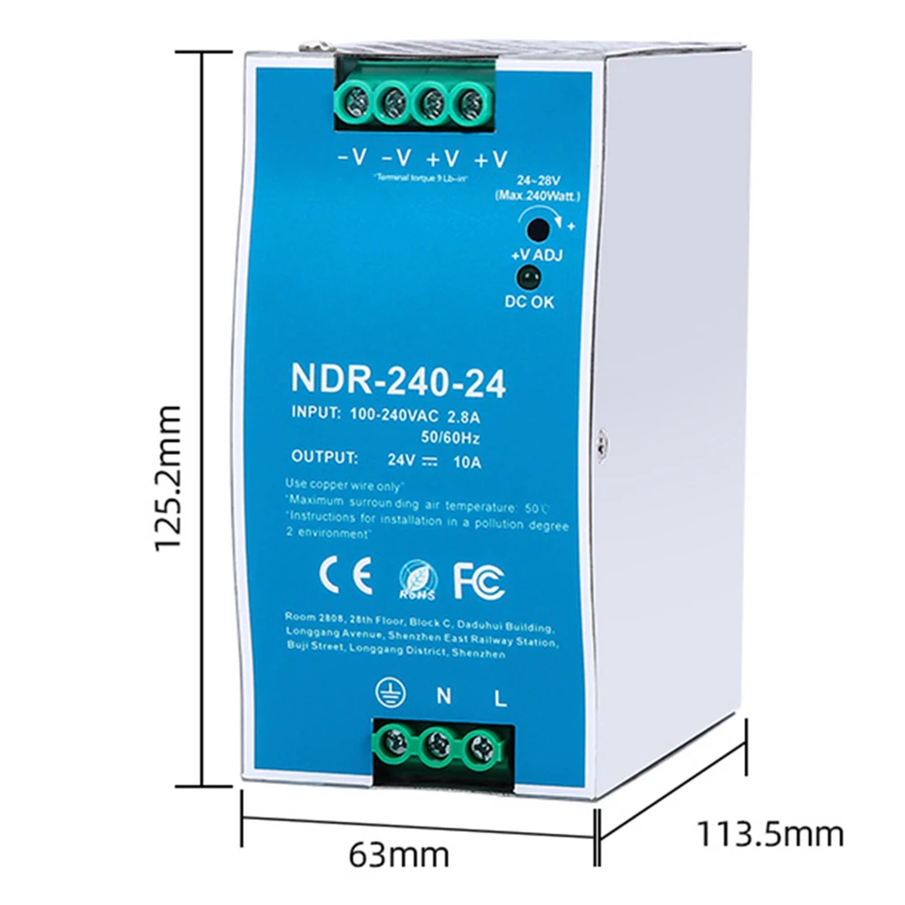 63 125,2 113,5 mm 24 V voeding Stroombron Betrouwbare voeding Overspanningsbeveiliging Kortsluitbeveiliging