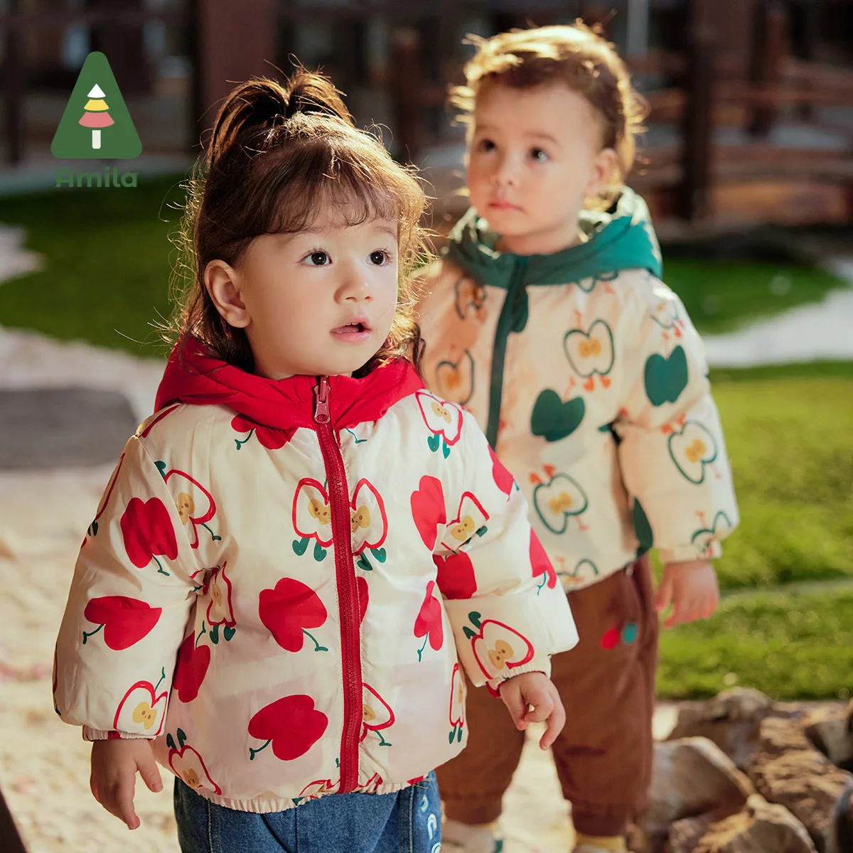 Amila Baby Children Down Jacket 2024 Winter New Multicolour Fleecing Reversible Cute Cosy Warm Baby Clothing