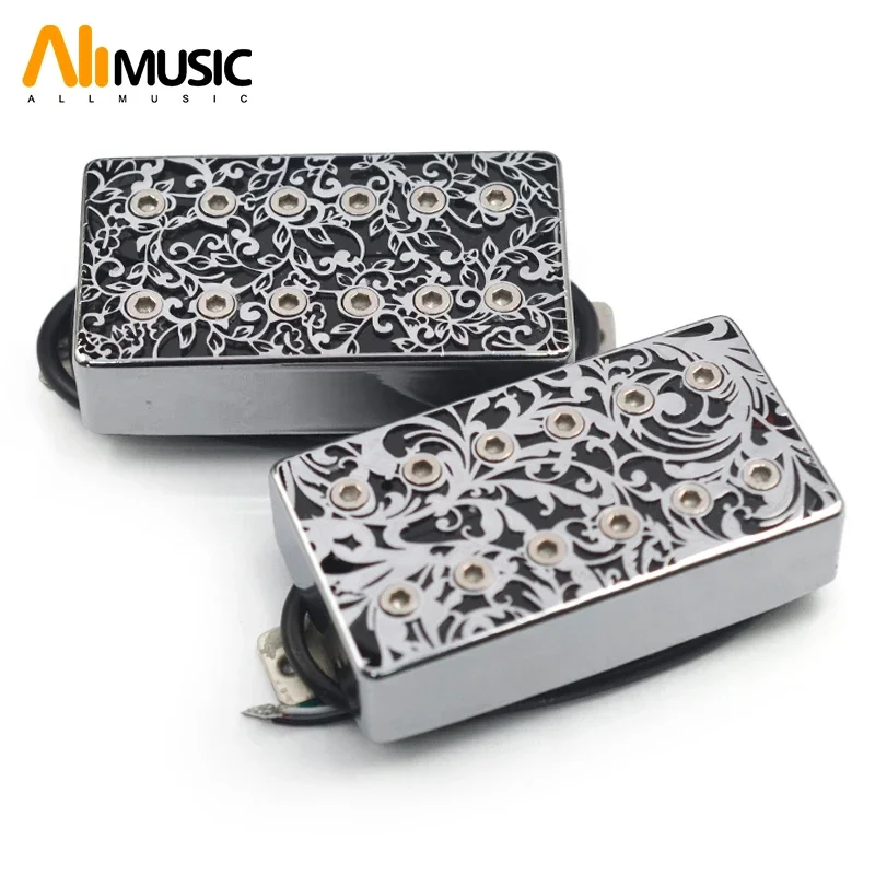 Alnico 5 Humbucker Hollow Brass Cover Guitar Pickup 4 Conduct Cable 7.5k/15k Coil Splitting Alnico V Pickup for LP Guitar Chrome