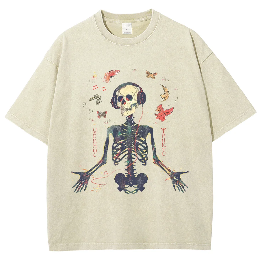 

Summer New Unisex T-Shirt Y2K Women's Clothing Sales 2024 Oversize Skull Print Faux Denim Top Harajuku Short Sleeve Hip Hop