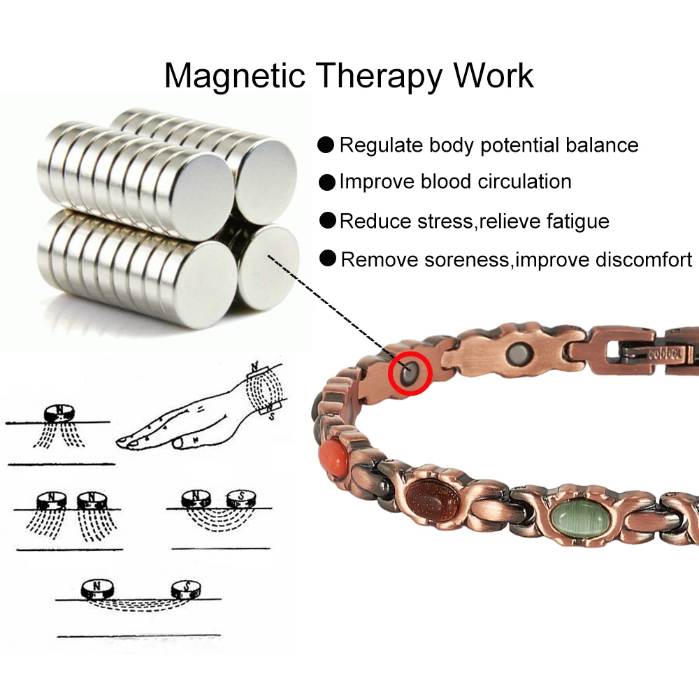 Vinterly Pure Copper Bracelets Women Magnetic Therapy Vintage Artificial Cat Eye Benefits Chain Jewelry Metal Green Stone Magnet