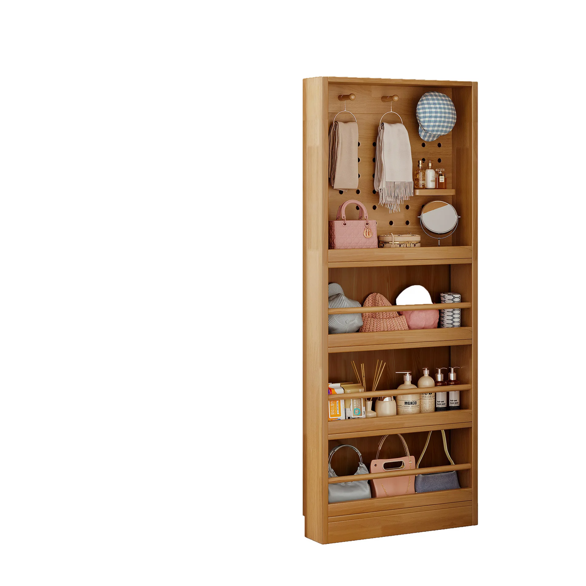 Hole board wardrobe ultra-thin shelf multi-layer solid wood floor-to-ceiling wall-mounted thin cabinet girls bedroom household