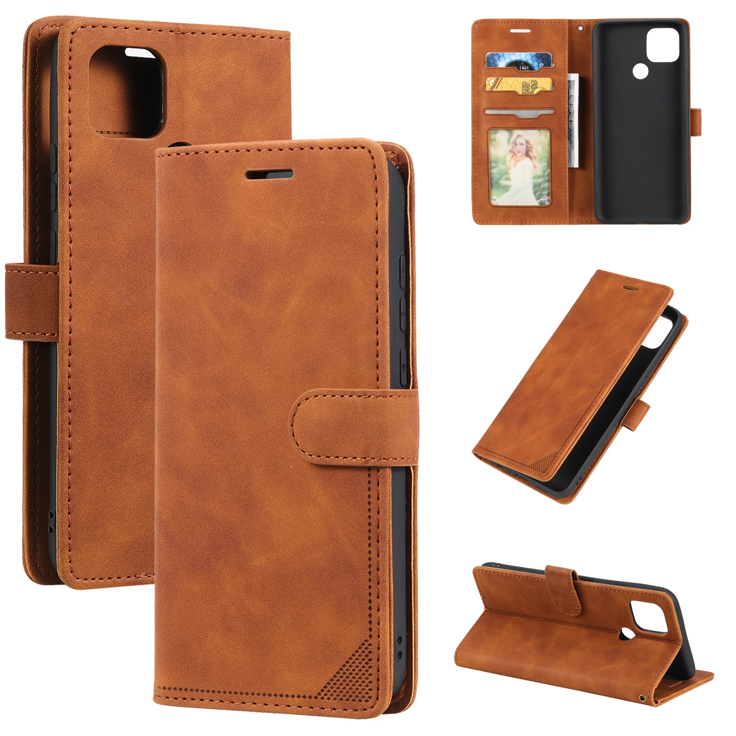 

For OPPO A15 / A15S / A35 phone case retro business card flip cover protector leather case soft case