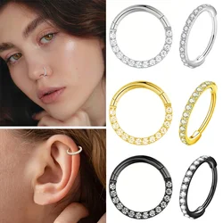 Cubic Zircon Septum Nose Ring Stainless Steel Conch Cartilage Tragus Lip Earring Piercing Hinged Clicker Ring Hoop Body Jewelry