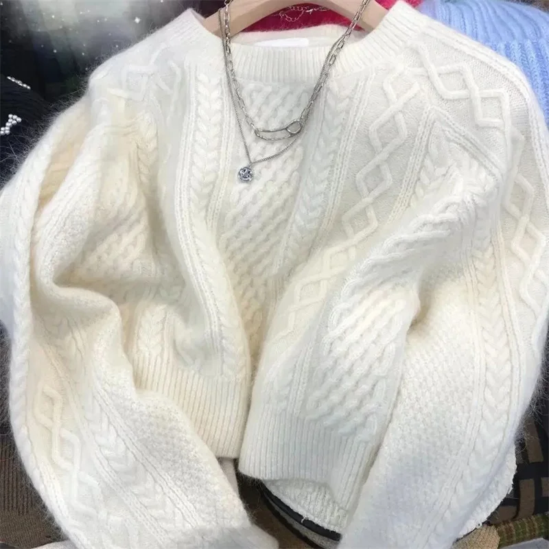 

Korean Female Round Neck Loose Pullover Sweater Spring Autumn Ladies Solid Color Knitting Women Fashion Long Sleeves Knitted Top