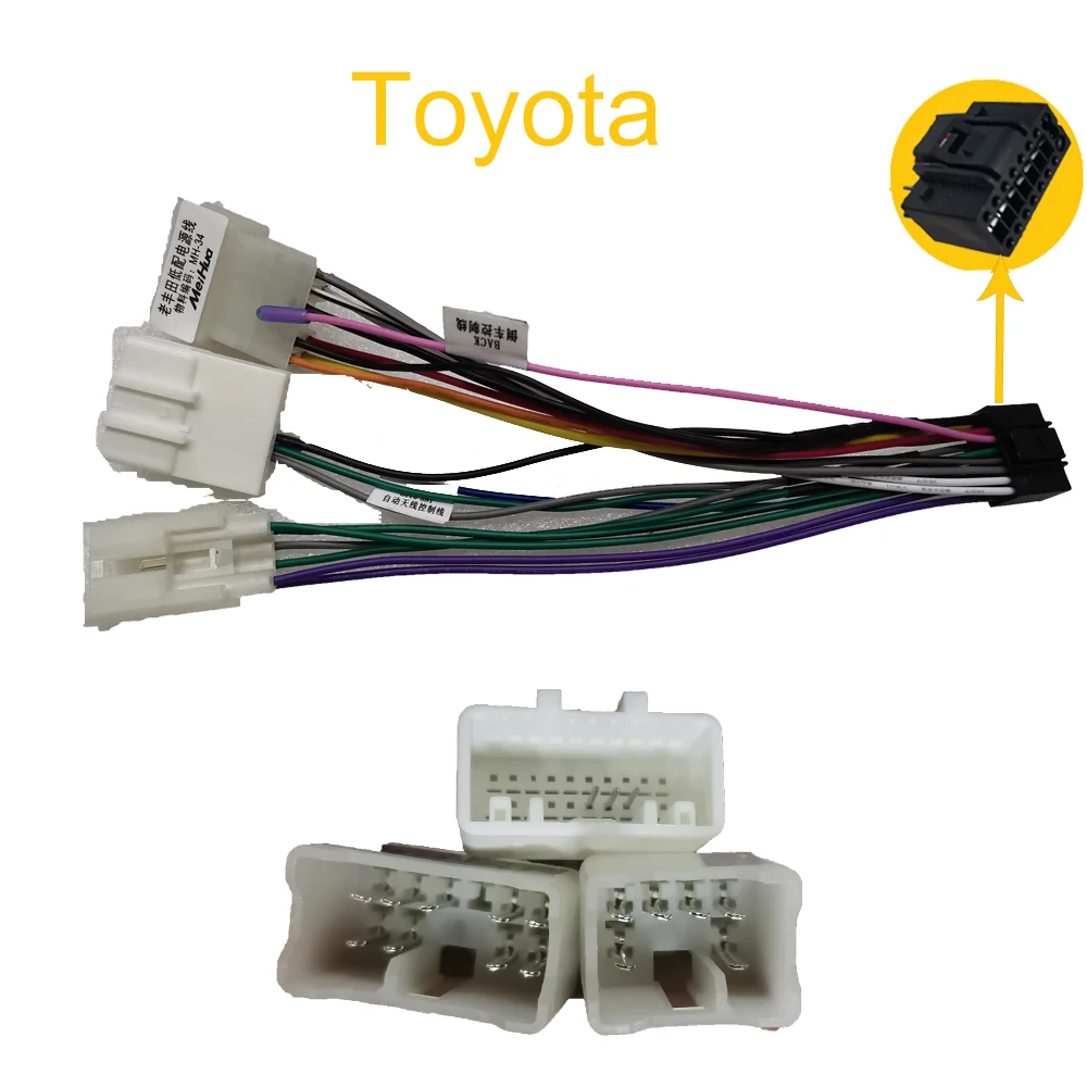 For Toyota Car Android Radio Cable 16P Head Unit Cable Wire Plug Adapter With 3 / 5 Terminal For Corolla Avensis Prius Rav4 CHR