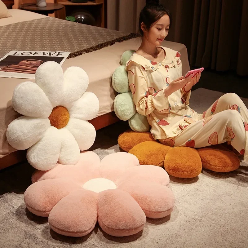 Sofa Bay Window Cushion New Rabbit Fur Daisy Flower Cushion Cushion Lumbar Back Car Cushion Lumbar Cushion Back Cute Pillow