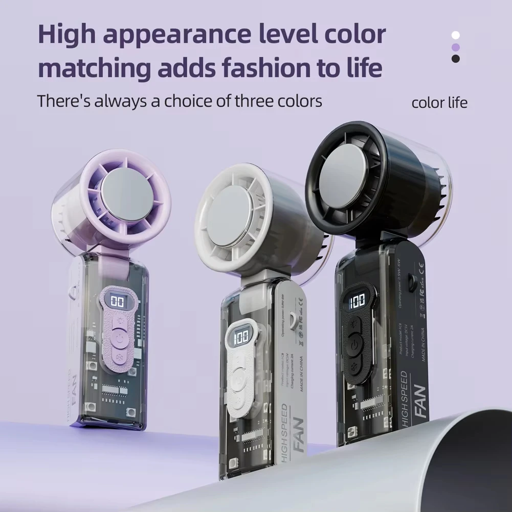 High speed folding refrigeration fan, digital display mini portable USB charging fan, high wind power handheld fan