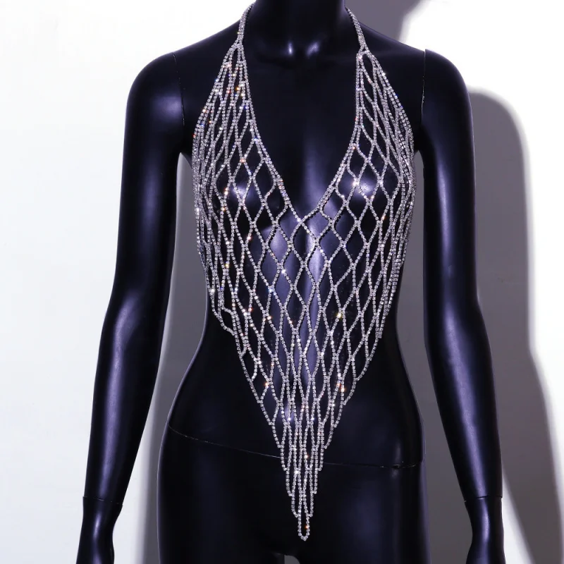 Cross-Border New Products Mesh Rhinestone Chest Chain European and American Nightclub Stage Performance Sexy Body Chain for Wome
