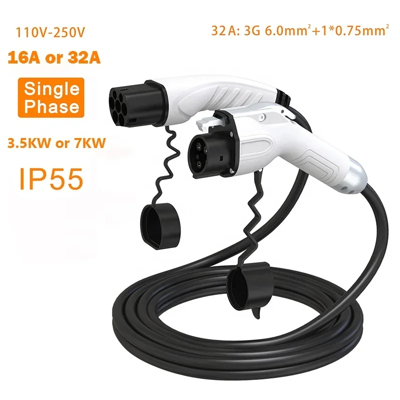 7KW J1772 Electric Car Charge Cord 240V 32A Single Phase AC EV Charging Extension Cable Type 2 to Type 1 EV Charging Cable AC110