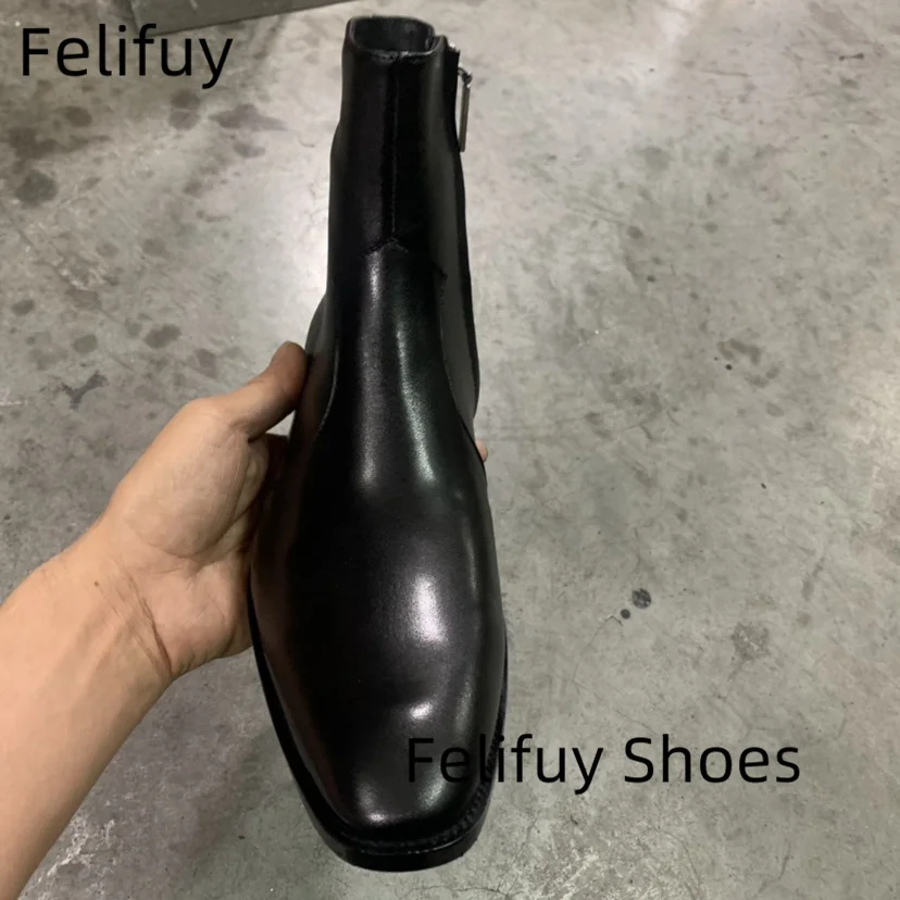 

Winter Chelsea Boots Men Black Genuine Leather Classic Fashion Business Casual Men Short Boots Ankle Zapatos De Hombre Low Heels