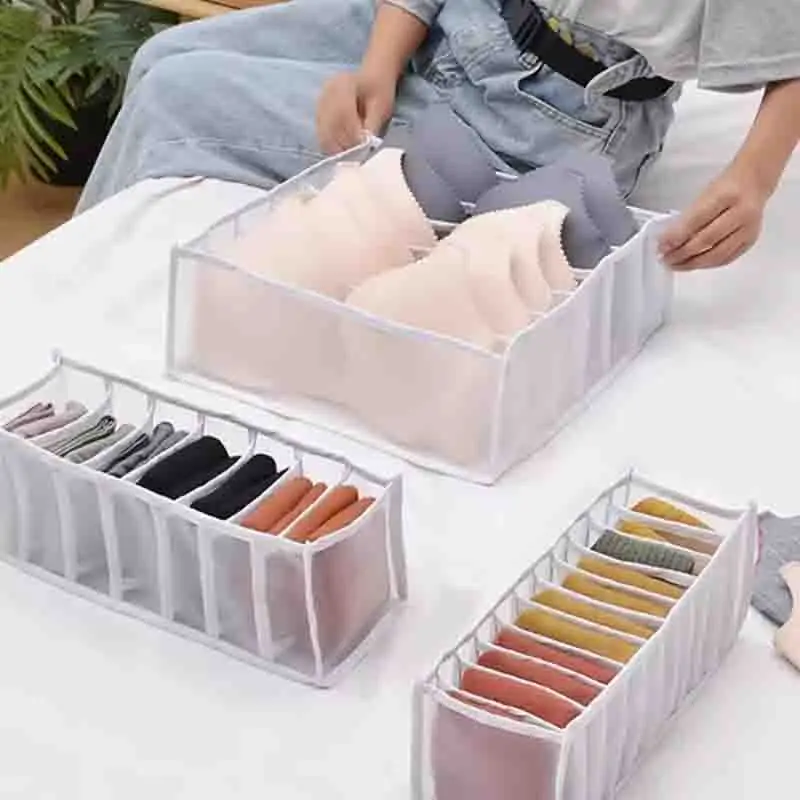 1-2PC 6/7/11 Foldable Drawer Storage Grids Closet Organizer for Socks Home Separated Underwear Storage Box Jeans Bra Organizer