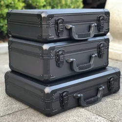 Black Aluminum Alloy Portable Tool Box Large Instrument and Equipment Sample Display Box with Shock-proof Sponge Tool Organizer