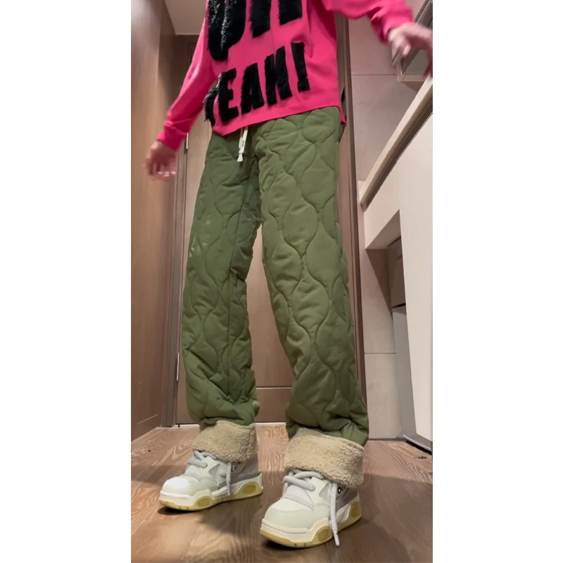 

Military een Gourd Pattern Cotton Pants Men's Winter Thiened Fce Lined Lamb Velvet Snowboard Trousers Trendy Brand Nor...