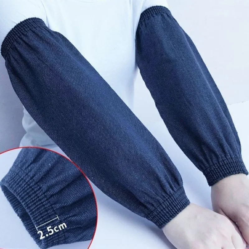 Unisex Long Denim Sleeve Protectors Heavy Duty Canvas Work Arm Sleeves Stain Resistant Welding Labor Safety Oversleeves