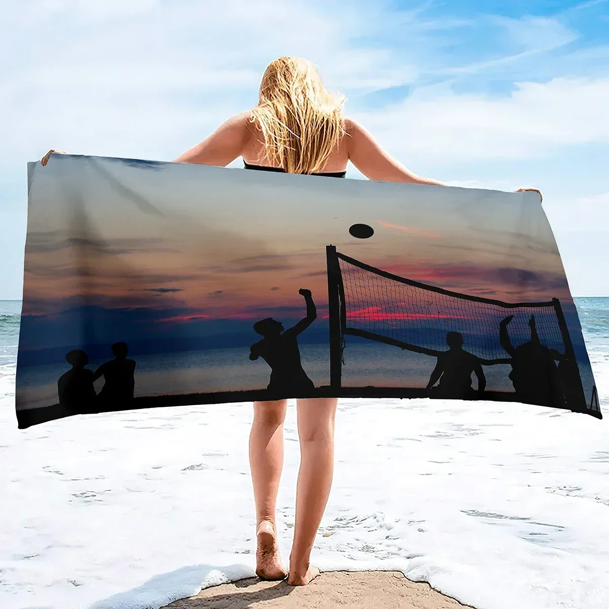 Volleyball Beach Towel,Quick Dry Microfiber Sand Free Towel Oversized Absorbent for Pool Swimming Bathroom 70X140cm