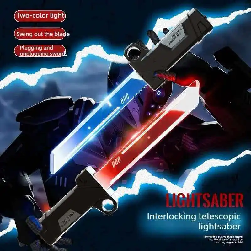 

New Retractable Double-edged Lightsaber Toy with LED Light Plug-in Design Sword Stress Relief Finger Toy Role Playing Toy Gift