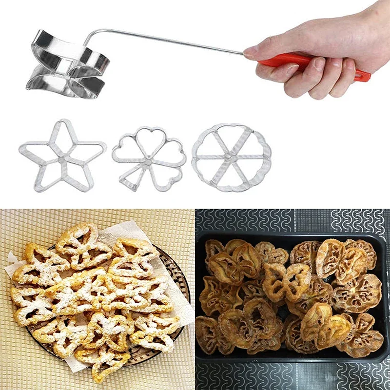 Aluminum Rosette Mold Iron Maker Waffle Alloy Frying Snack Funnel Cookie Bake Mold Bunuelos Mold with Handle Baking Tool