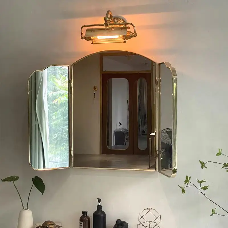 DSA Vintage Stainless Steel Trifold Mirror Toilet Bathroom Makeup Mirror Hover Folding Makeup Mirror