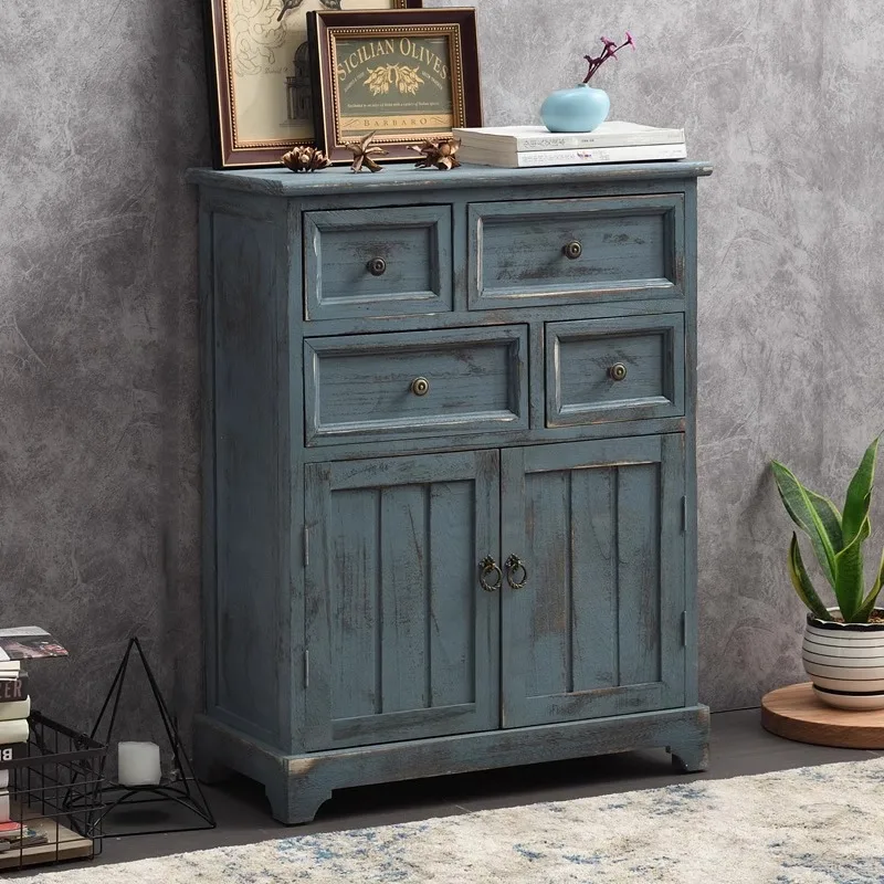 Retro cabinet, living room, American dining side cabinet, old storage cabinet, solid wood locker