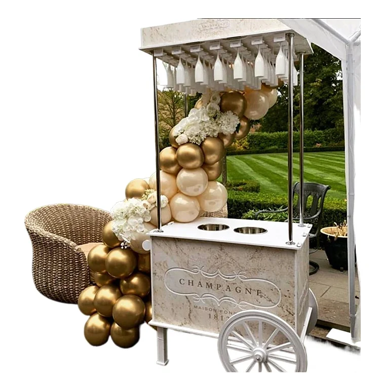 

Event PVC Champagne Dessert Display Bar Candy Cart White Candy Cart Display Wedding Decoration Champagne Cart with Wheels