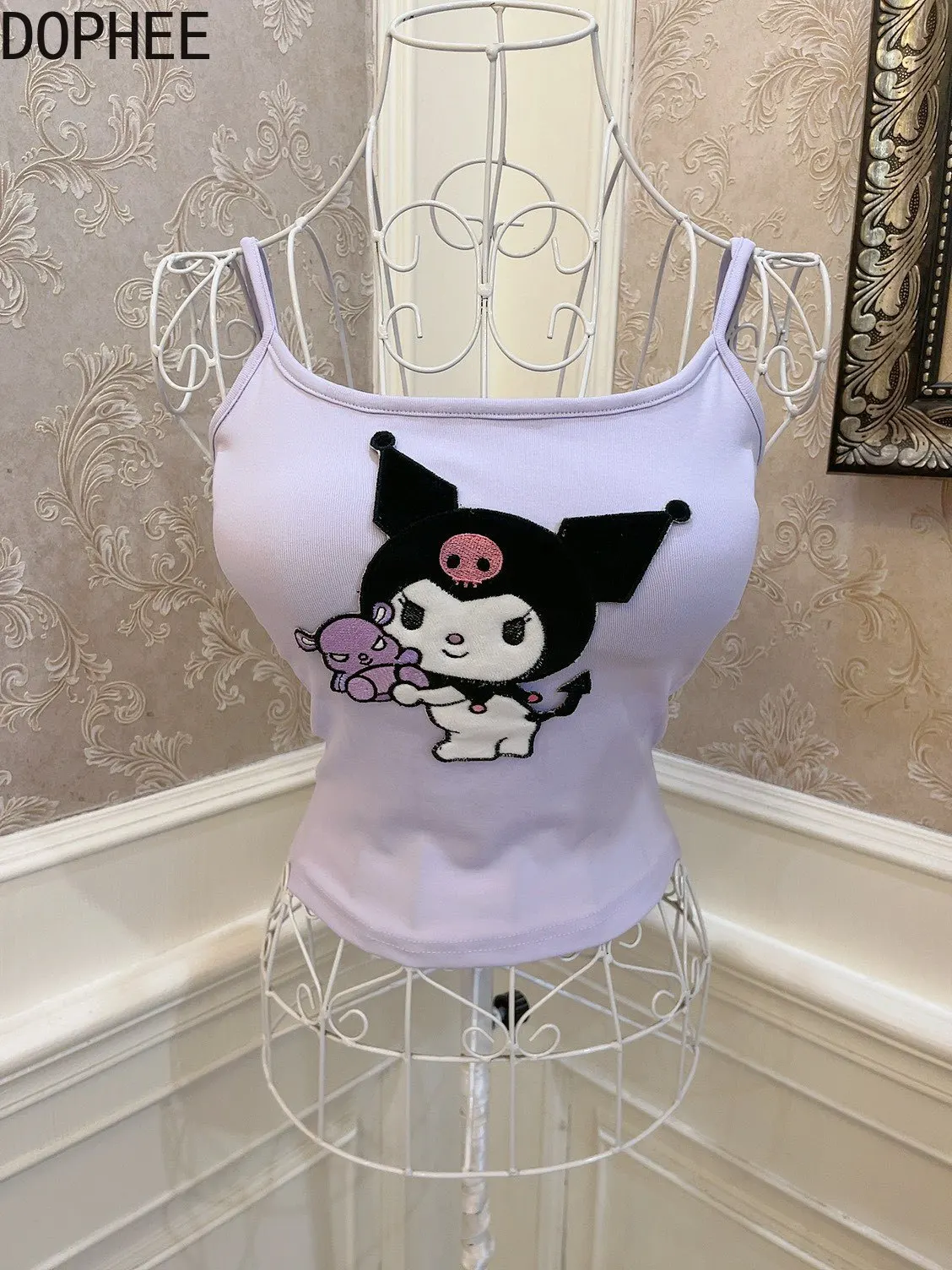 

Милая футболка без рукавов для девочек на весну и лето, укороченный топ с высокой талией для похудения, милый топ с мультяшной вышивкой Y2k, камзол