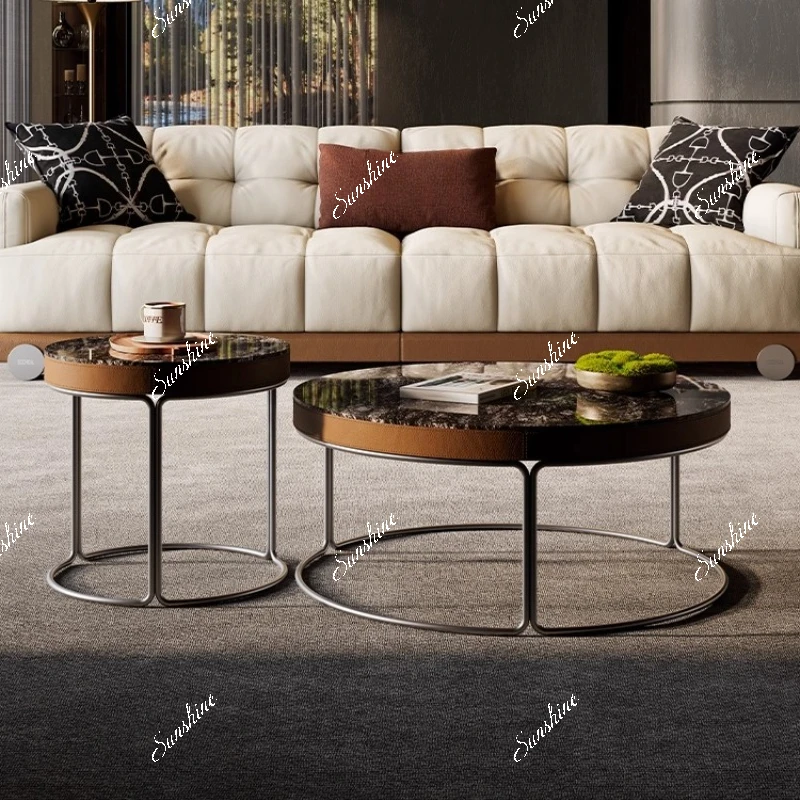 

Italian light luxury round coffee table living room combination high-end marble table