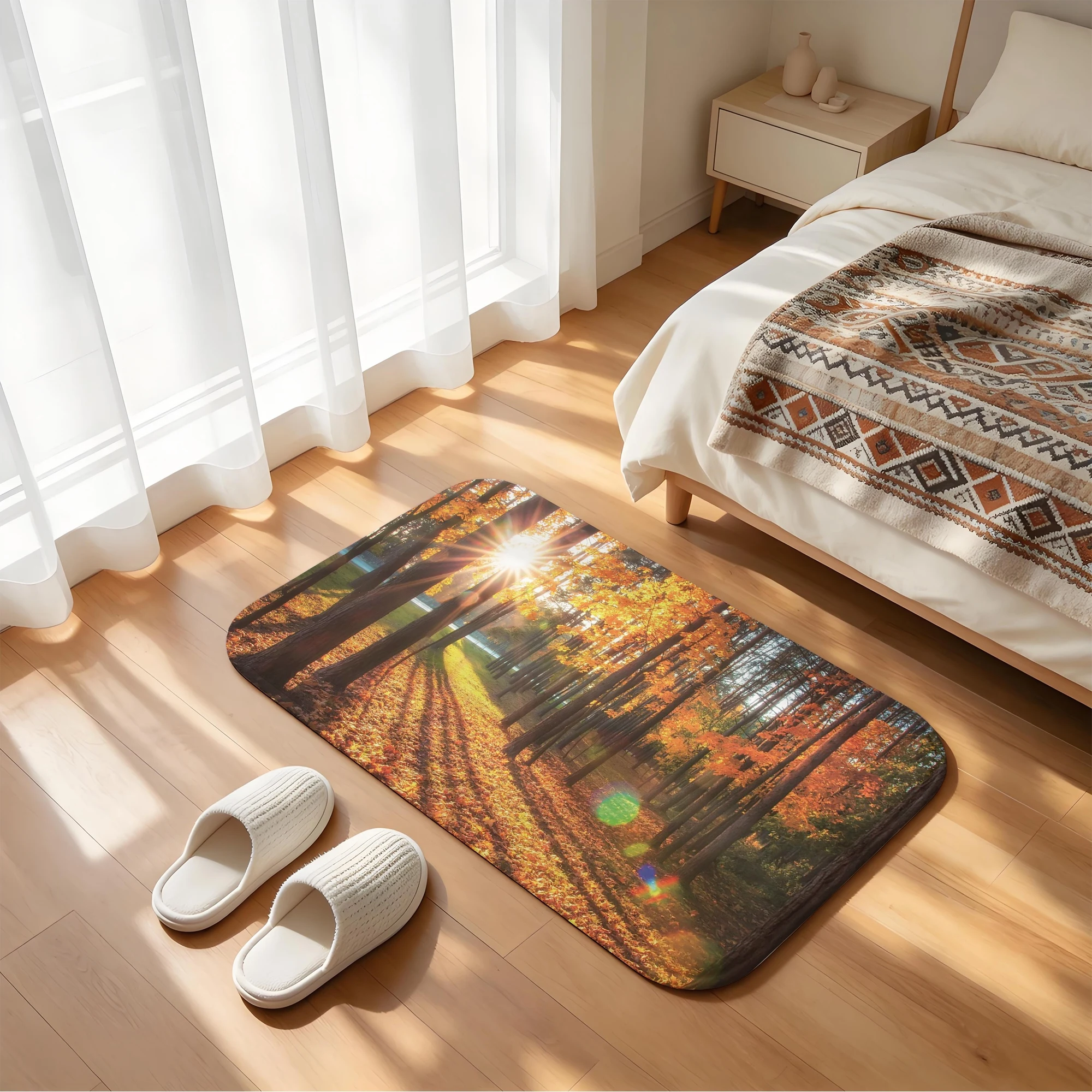 Autumn Forest Bath Mat Sunlight Leaves Non-Slip Water Absorbent Bathroom Rug Soft Floor Carpet for Bathtub Shower