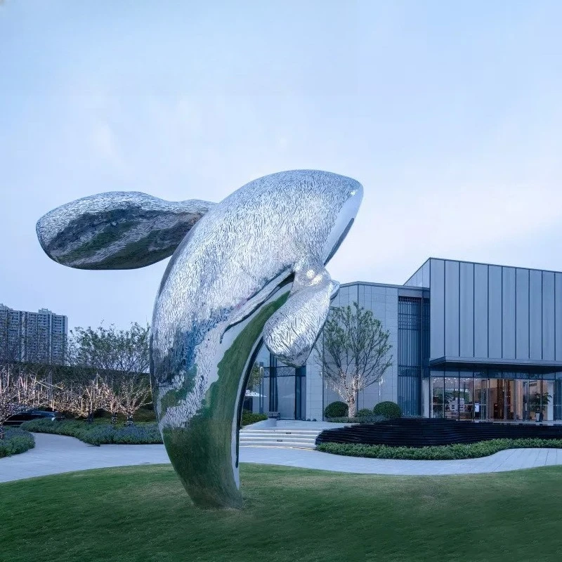Stainless steel landscape kun whale animal hollow metal sculpture real estate outdoor shopping mall hotel community sculpture