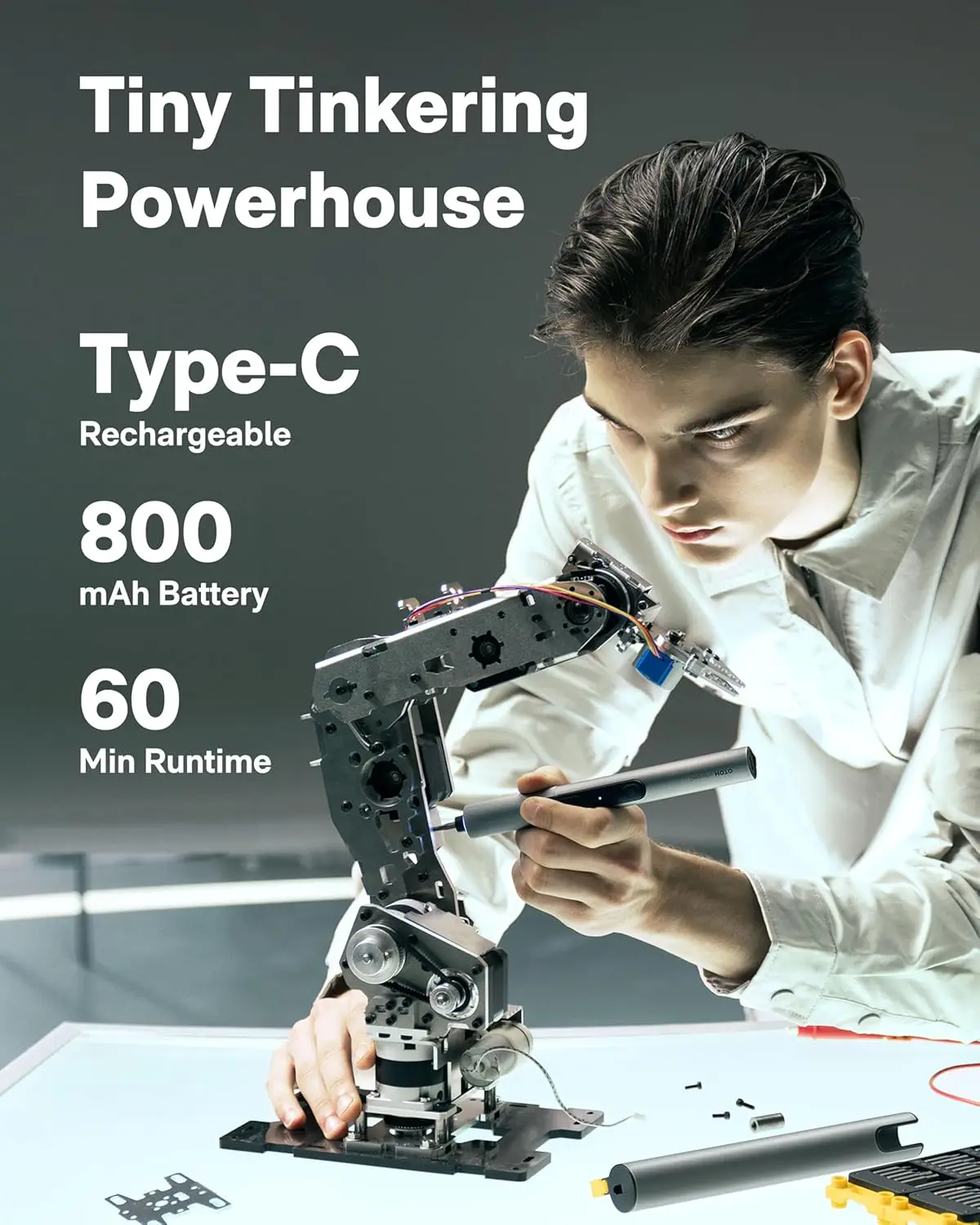 スナップブロック ™   S-A01 3.7Vミニ電動ドライバー、56ビット、3段階トルク設定、250RPM、LEDライト、電子機器修理ツールキット