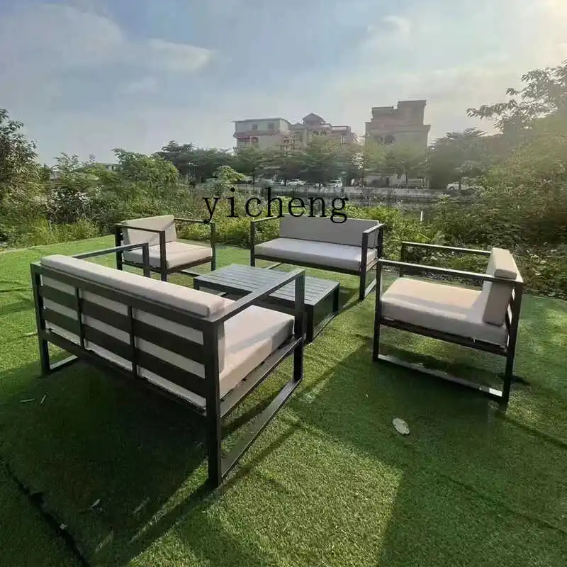 Leisure Combination Aluminum Alloy Waterproof Sunproof Coffee Table Long Chair Cushion for Homestay Outdoor Display