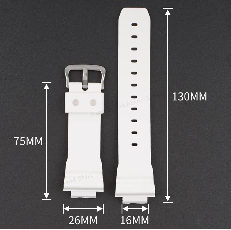 16mm Rubber Watch Band for Casio Small Square 5600/5610 Series 6900 White Strap Sport Waterproof Replacement Band Accessories