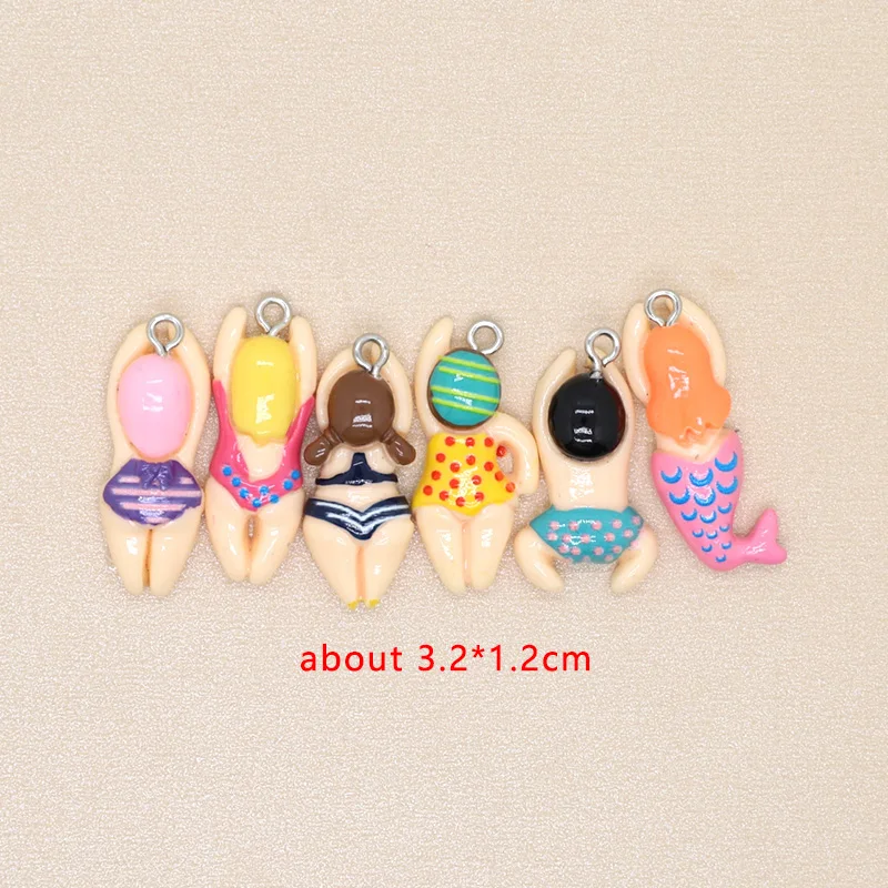 10pcs Cute Swimming Boy Girl Sport Charms Cartoon Resin Flatback Mermaid Earring Pendant Jewelry Findings Diy Charms Bulk