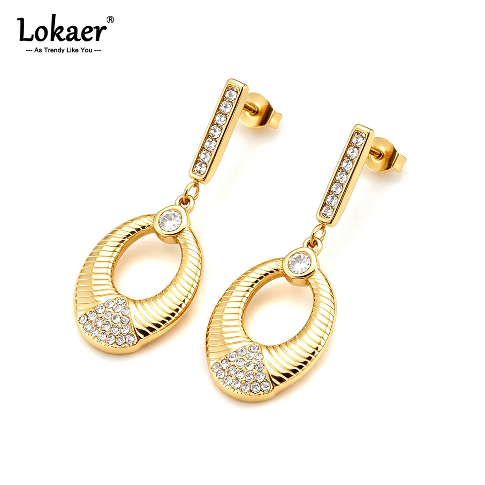 Lokaer 316L Edelstahl Schicke Ovale Hängeohrringe für Damen Zarte Elegante Funkelnde Zirkone Hochzeitsschmuck Geschenke E26141