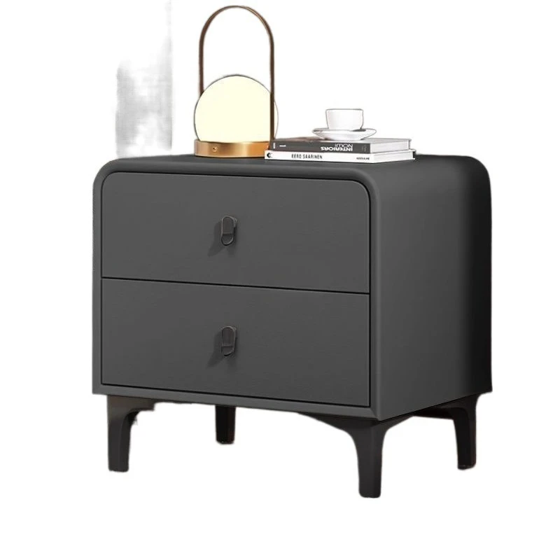 

Leather all solid wood bedside table Modern simple light luxury high-end bedside cabinet Locker Bedroom bedside storage