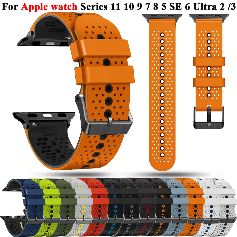 

Silicone Strap For Apple Watch ultra 2 3 Band 49mm 45mm 44mm 42mm bracelet correa For iwatch Series 11 10 9 8 7 6 se Accessory