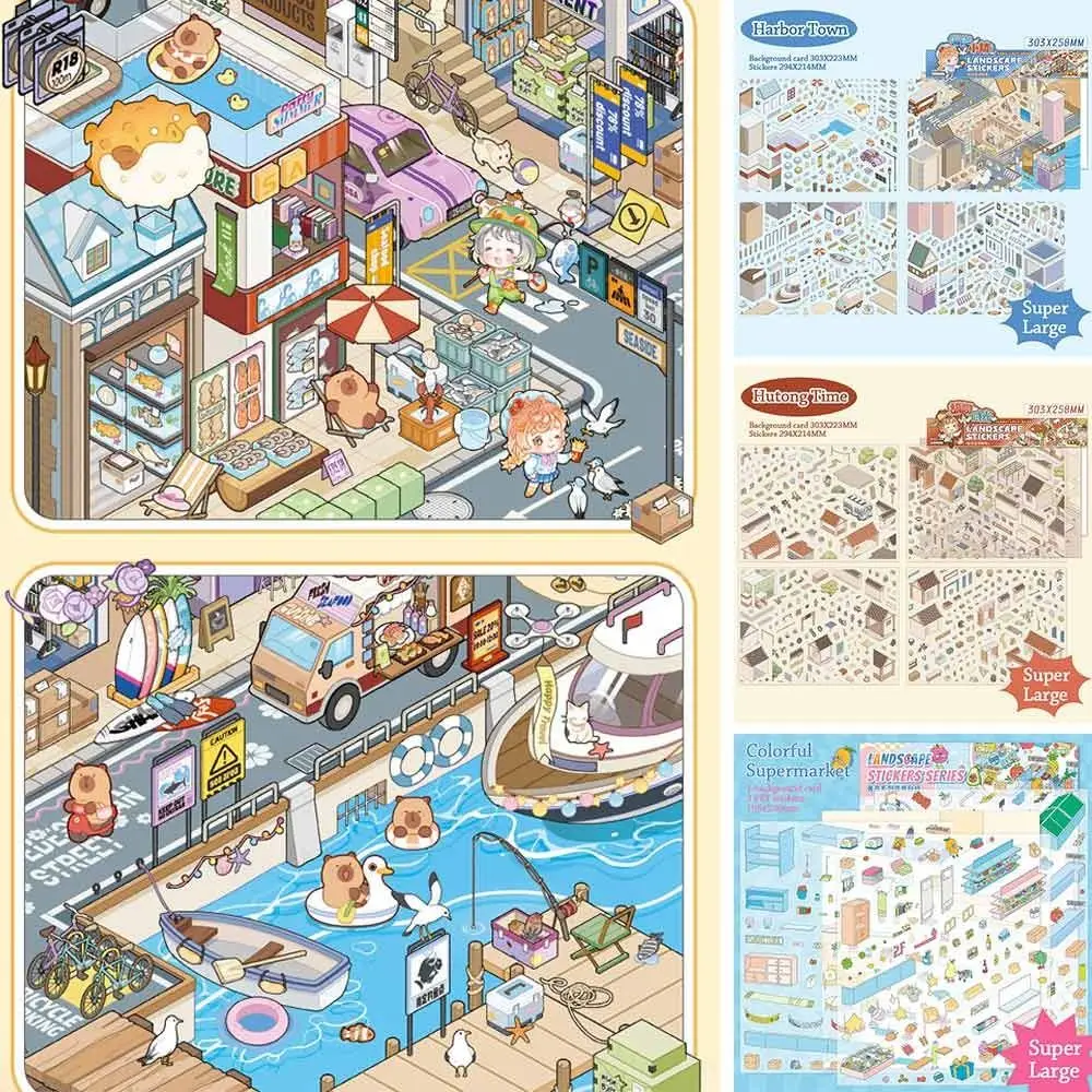 Street View Series Miniature Collection Stickers PET Sticker Paper Scrapbooking Material Landscaping Stickers Cartoon