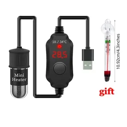 Adjustable 10W Betta Small Aquarium Heater Submersible Fish Tank Heater 5V/2A USB Powered Super Mini Digital Display Thermostat