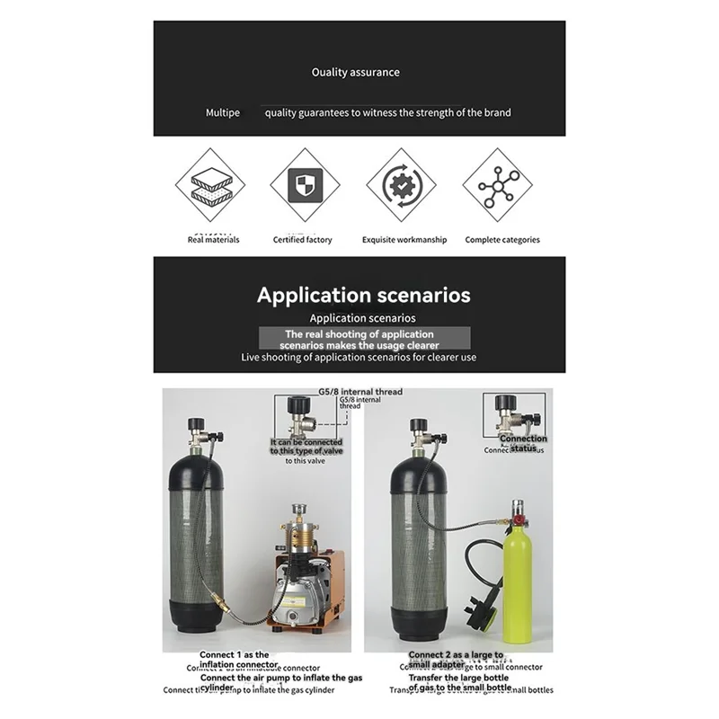 ABKS-Adattatore per bombola di ossigeno Adattatore filettato G5/8 Bombole per bombole per immersione Valvola da 6,8 litri Respiratore per gas per immersione Valvola da grande a piccola