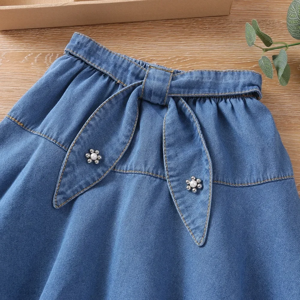 2024 Children's Clothing Princess Skirt New Summer Girls Denim Skirt Fashionable Blue Korean Style Little Girl Skirt