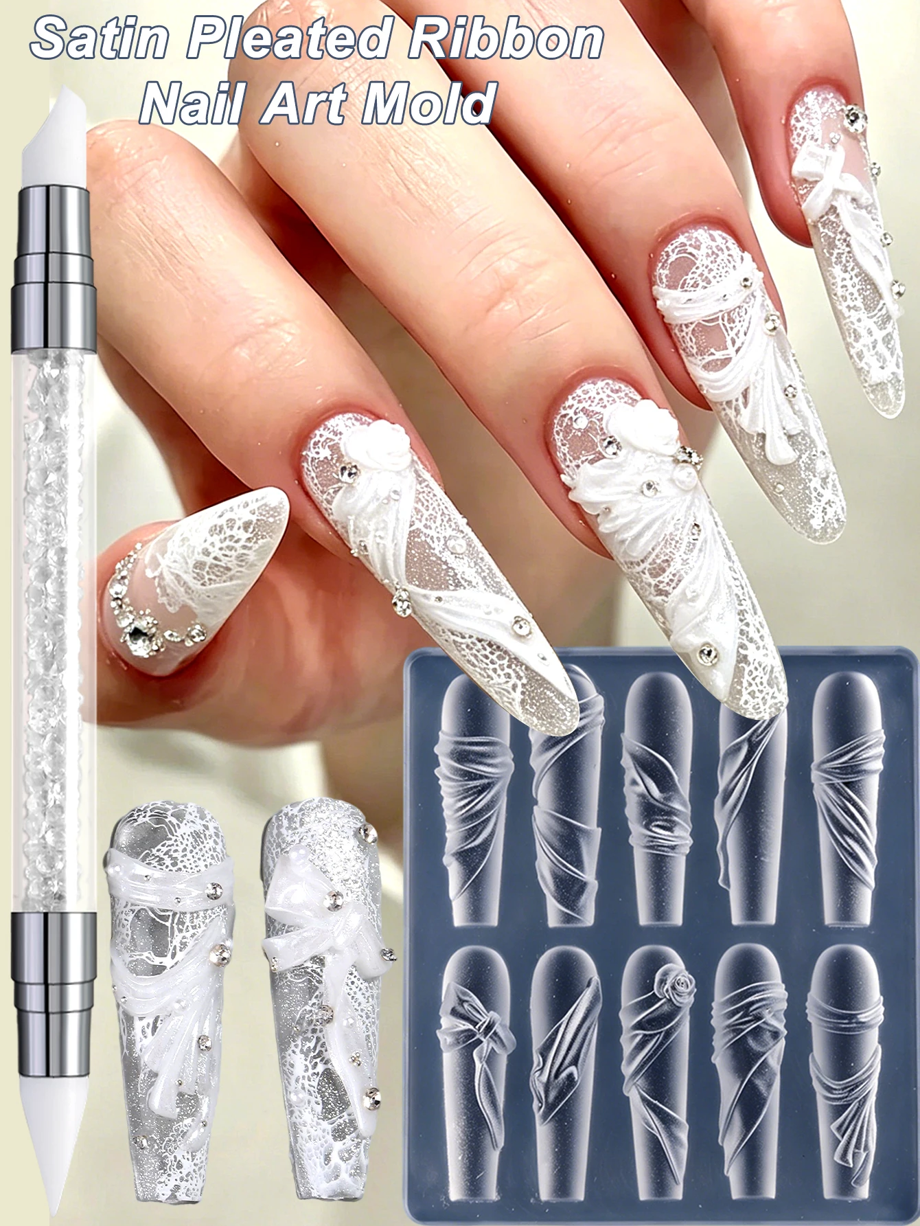 3D-Nagelkunst-Silikonform Barock-Perle Herz Stern Mond Quadrat Nagelcharme-Herstellungsform Wiederverwendbare Vorlage DIY Maniküre Schmuck – Detail 11