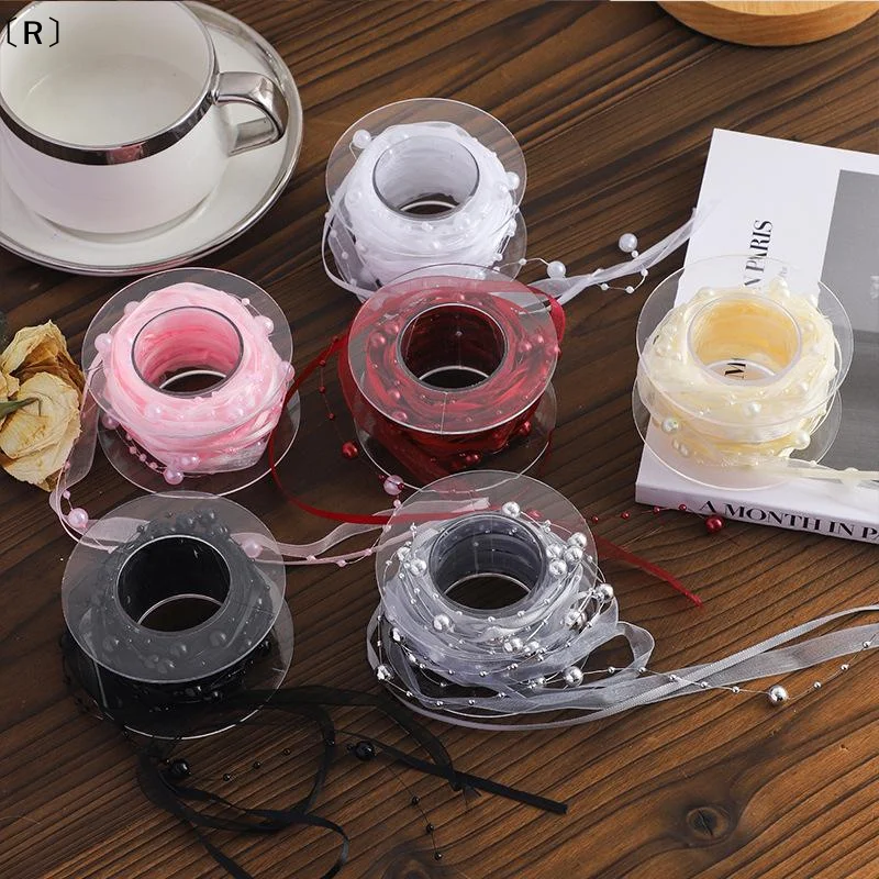 〔R〕1 Roll 4.5m Bead Yarn Florist Gift Wrapping Pearl Ribbon Creative Clothing Sewing Beaded Pearls Flower Ribbon