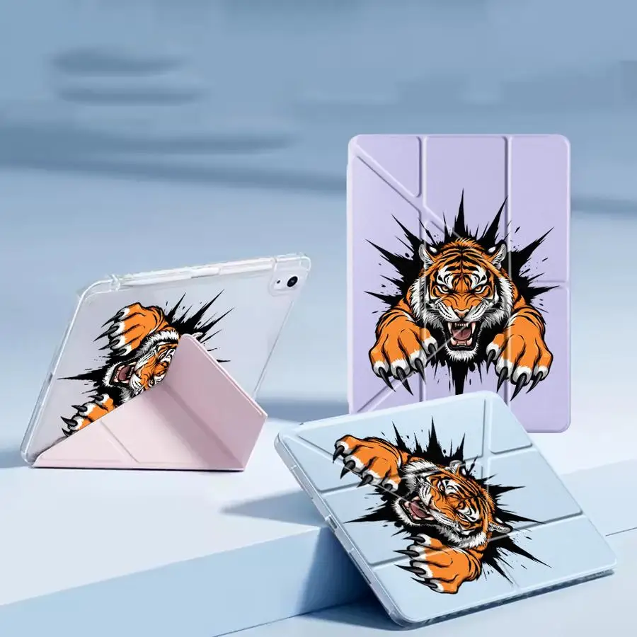 Tiger Claw Head Holder Cover Tablet Case For iPad Pro 2025 Mini 6 7 Pro 11th 10th 9th 8th 12 Air 4 5 M3 M2 M4 11inch Y-Fold