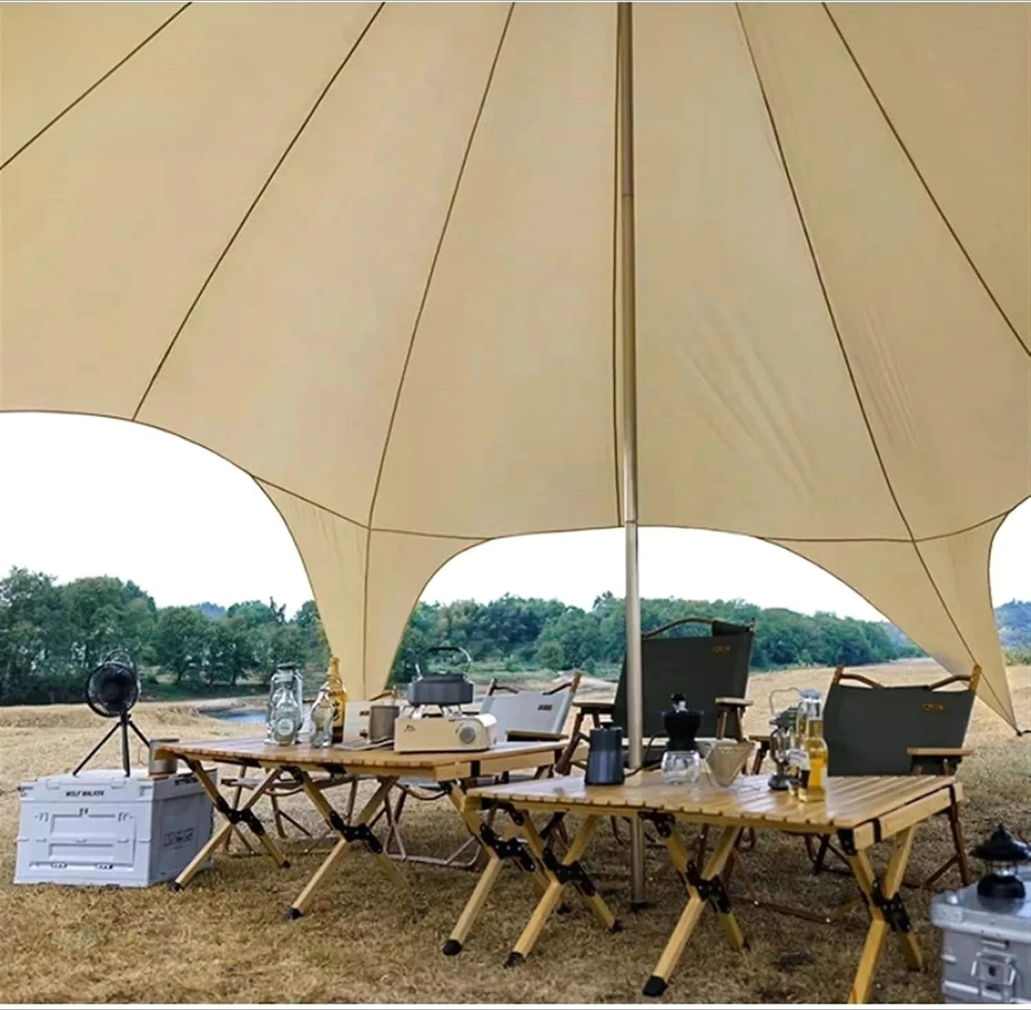 30 Persons 15m Outdoor Camping Waterproof Beach Sun Shade Canvas Fabric Canopy Star Stretch Tents for Outdoor Event