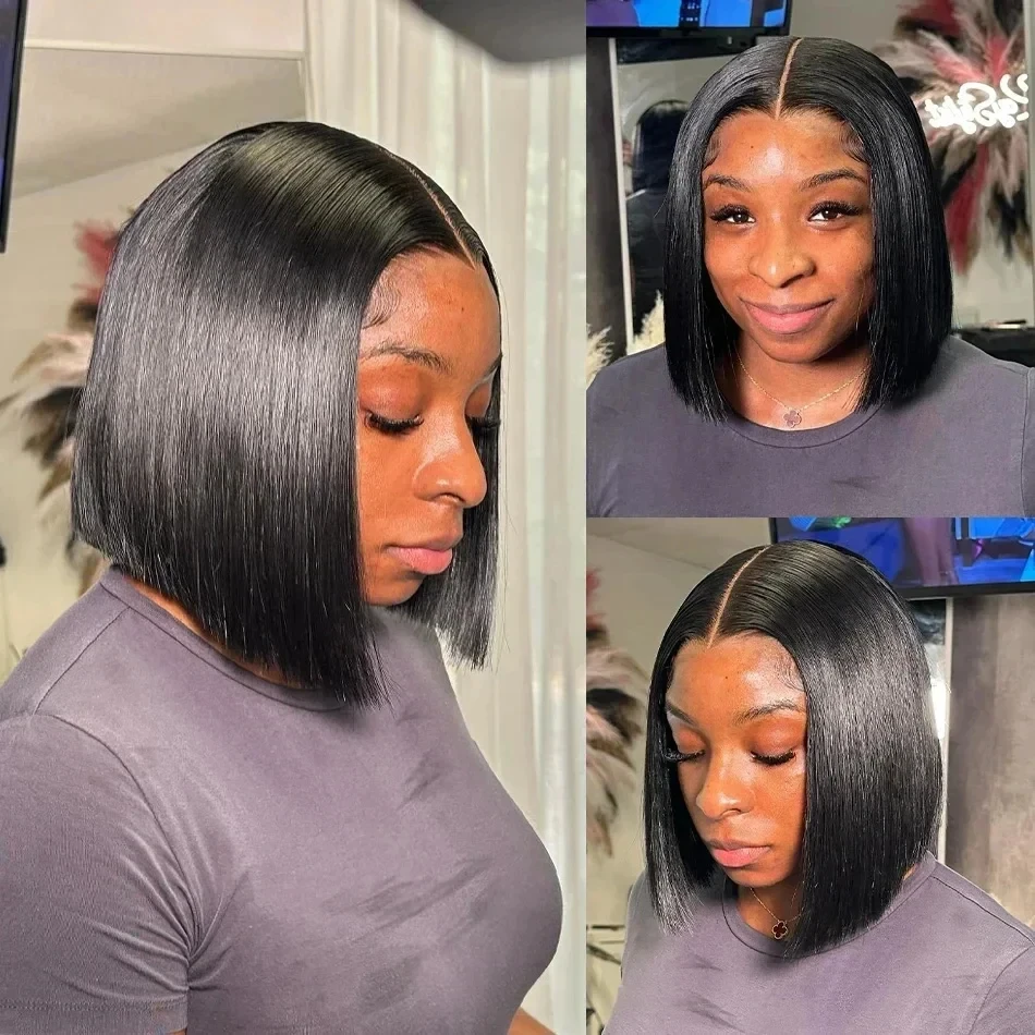 18 Inch Short Straight Bob Wig Human 13x4 Lace Transparent 200% Frontal Hair Bob Wig PrePlucked Lace Front Human Hair Wigs