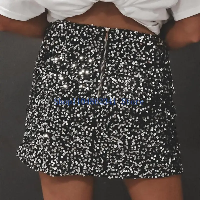 5asd Women's Sequin Skirt High Waist Bodycon Split Mini Skirts Night Out Party