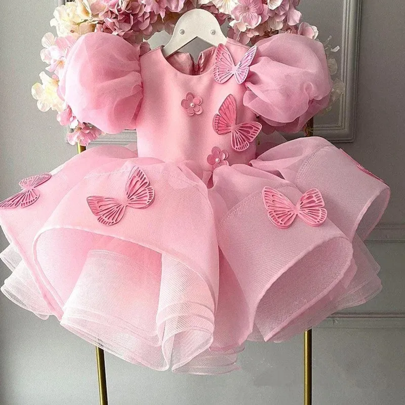 Fashion Butterfly Design Birthday Princess Ball Gown Children Party Performance Dress